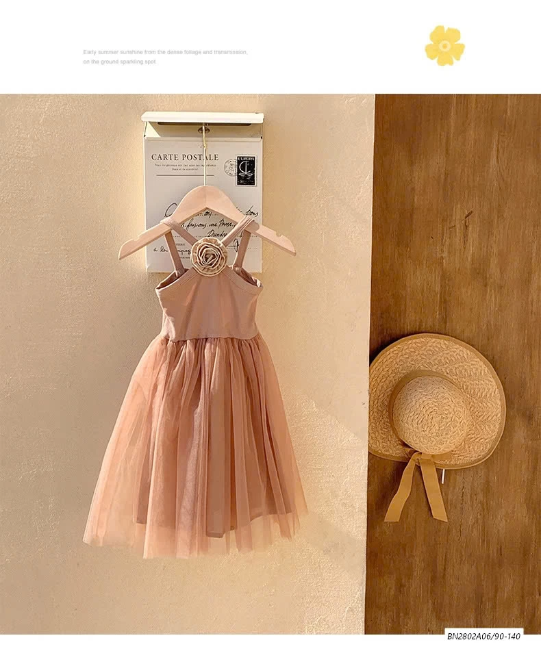 ĐẦM VOAN CỔ YẾM HOA HỒNG