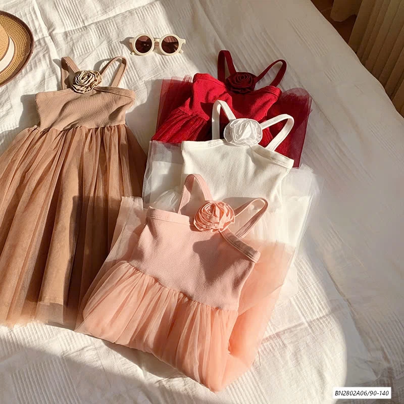 ĐẦM VOAN CỔ YẾM HOA HỒNG