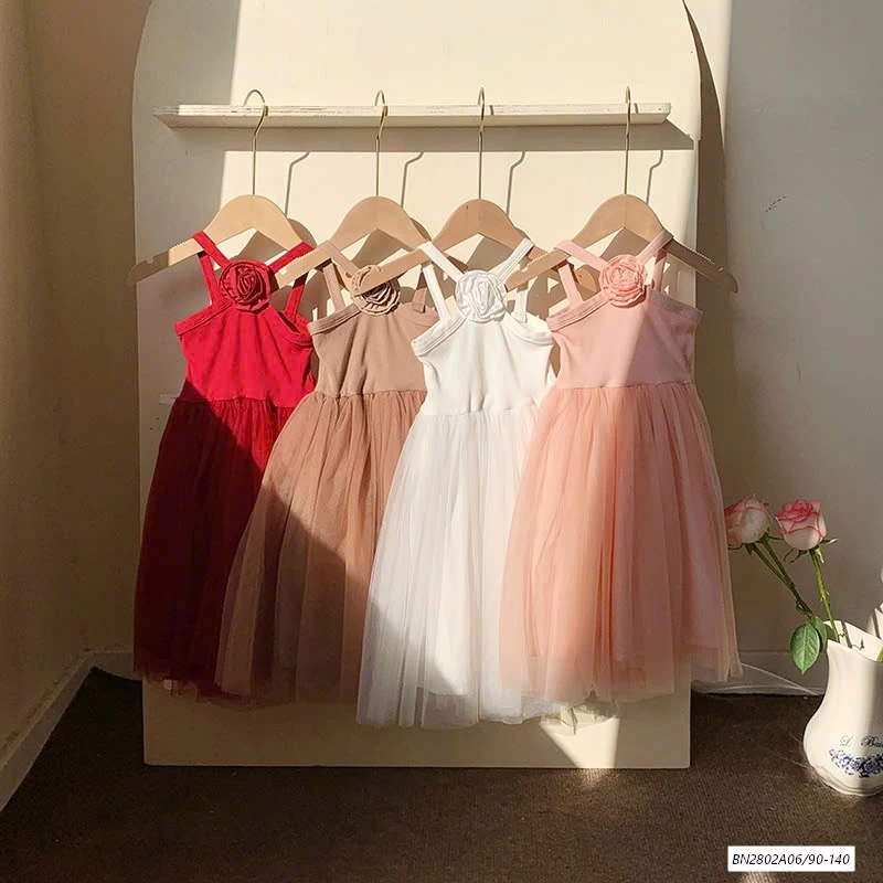 ĐẦM VOAN CỔ YẾM HOA HỒNG