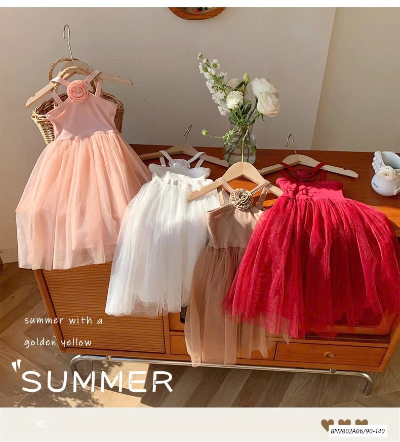 ĐẦM VOAN CỔ YẾM HOA HỒNG