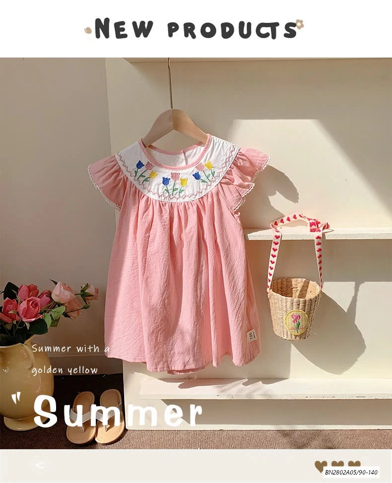 ĐẦM CÁNH TIÊN HỒNG THÊU HOA