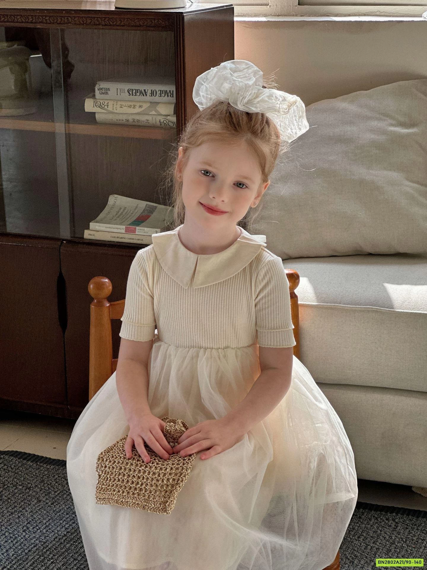 ĐẦM MONTOGHI NGẮN TAY PHỐI CHÂN VOAN