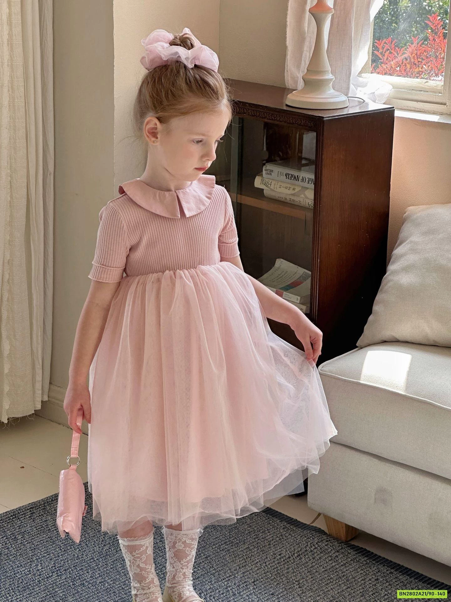 ĐẦM MONTOGHI NGẮN TAY PHỐI CHÂN VOAN