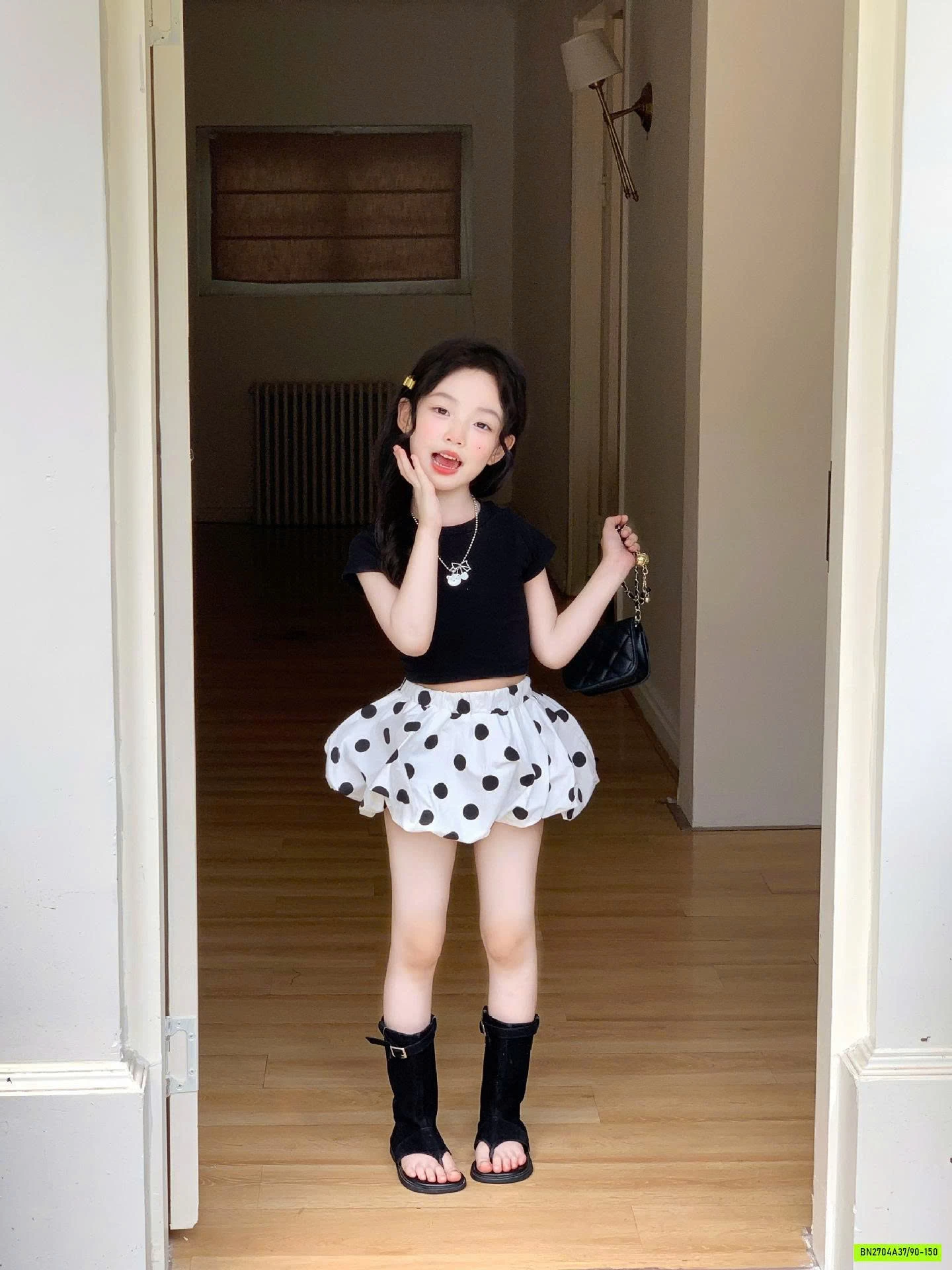 CROPTOP MIX QUẦN BÍ CHẤM BI