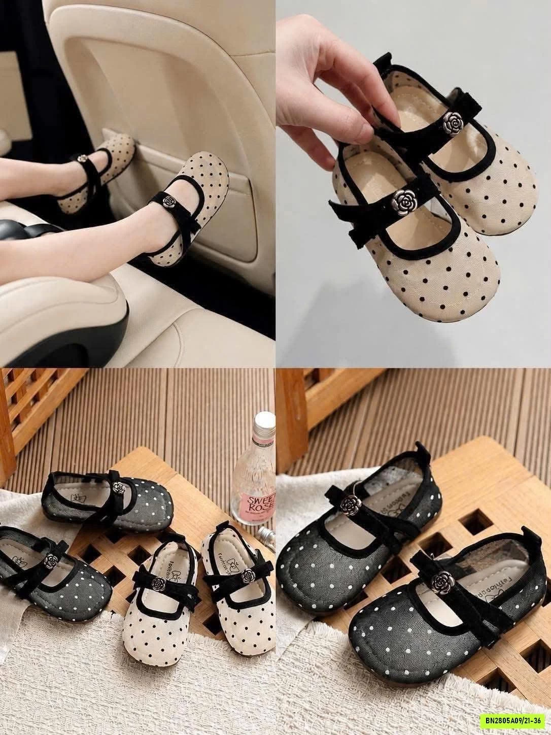 GIÀY LƯỚI CHẤM BI HOA TRÀ