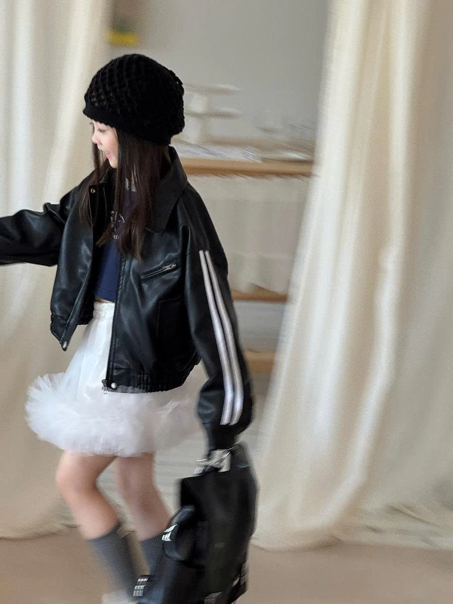 Áo khoác da pu dáng bomber cho bé