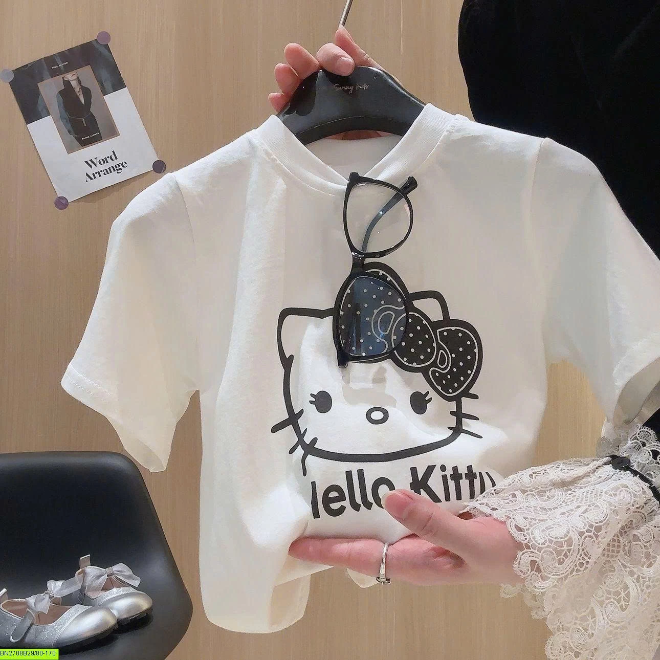 SET ÁO THUN KITTY QUẦN KẺ