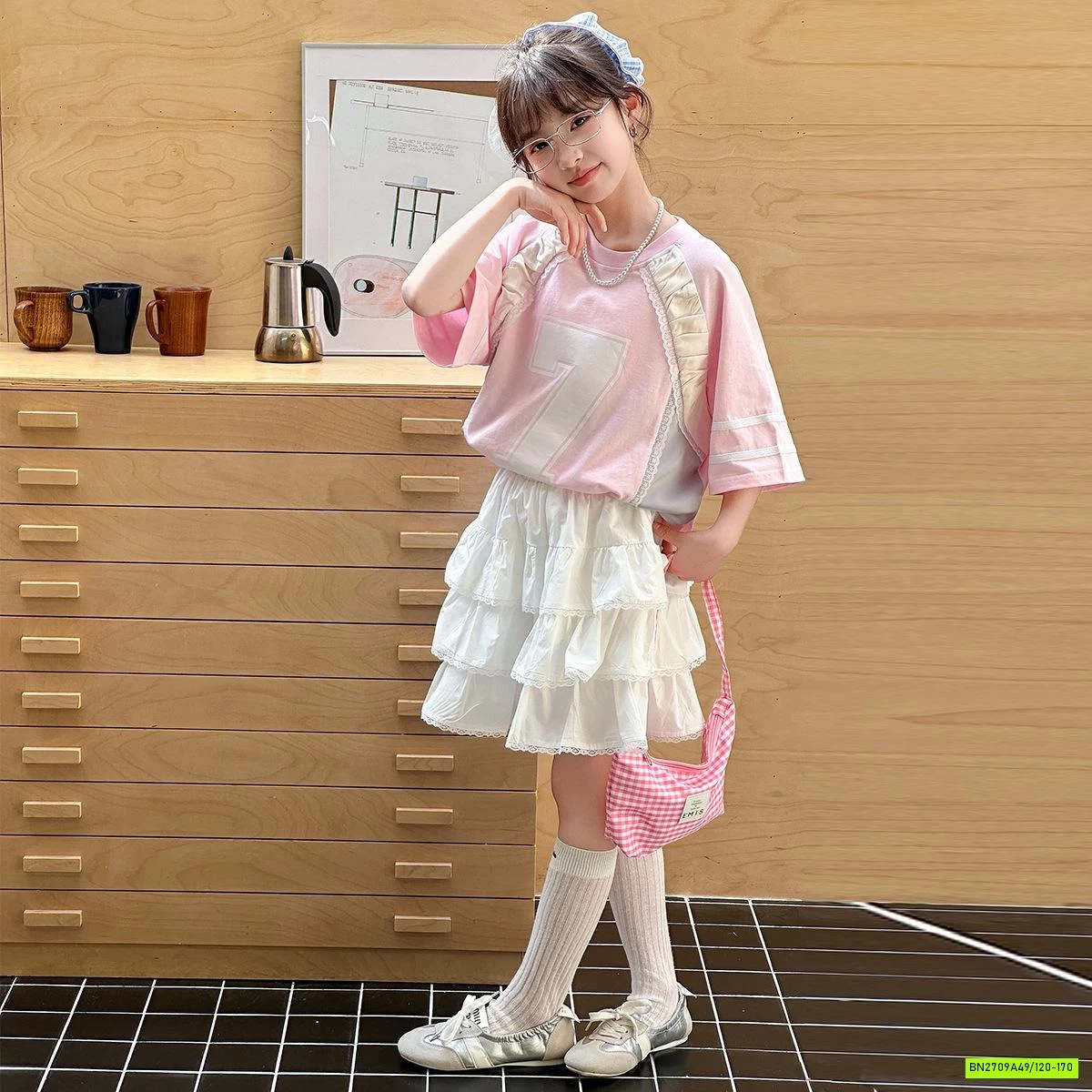 SÉT ÁO TT HỒNG MIX CV TRẮNG