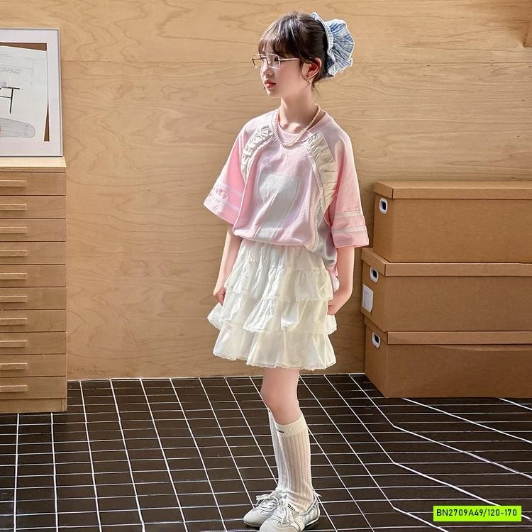 SÉT ÁO TT HỒNG MIX CV TRẮNG