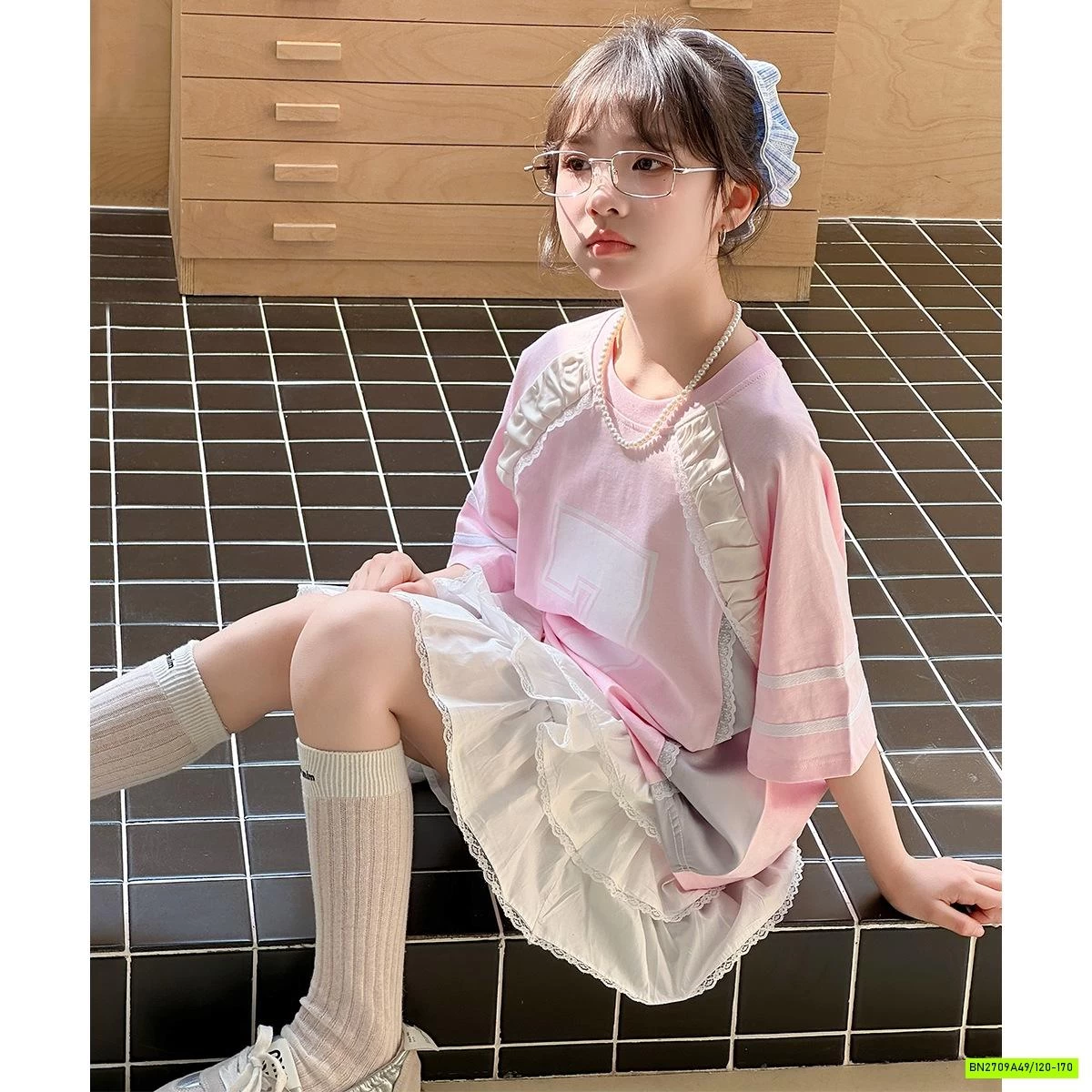 SÉT ÁO TT HỒNG MIX CV TRẮNG