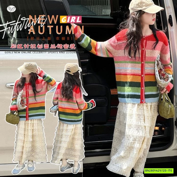 CARDIGAN KẺ SẮC MÀU MIX CV REN