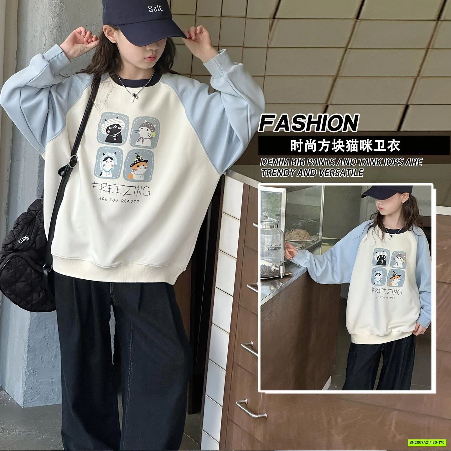 ÁO NỈ PHỐI MÀU TAY IN MÈO