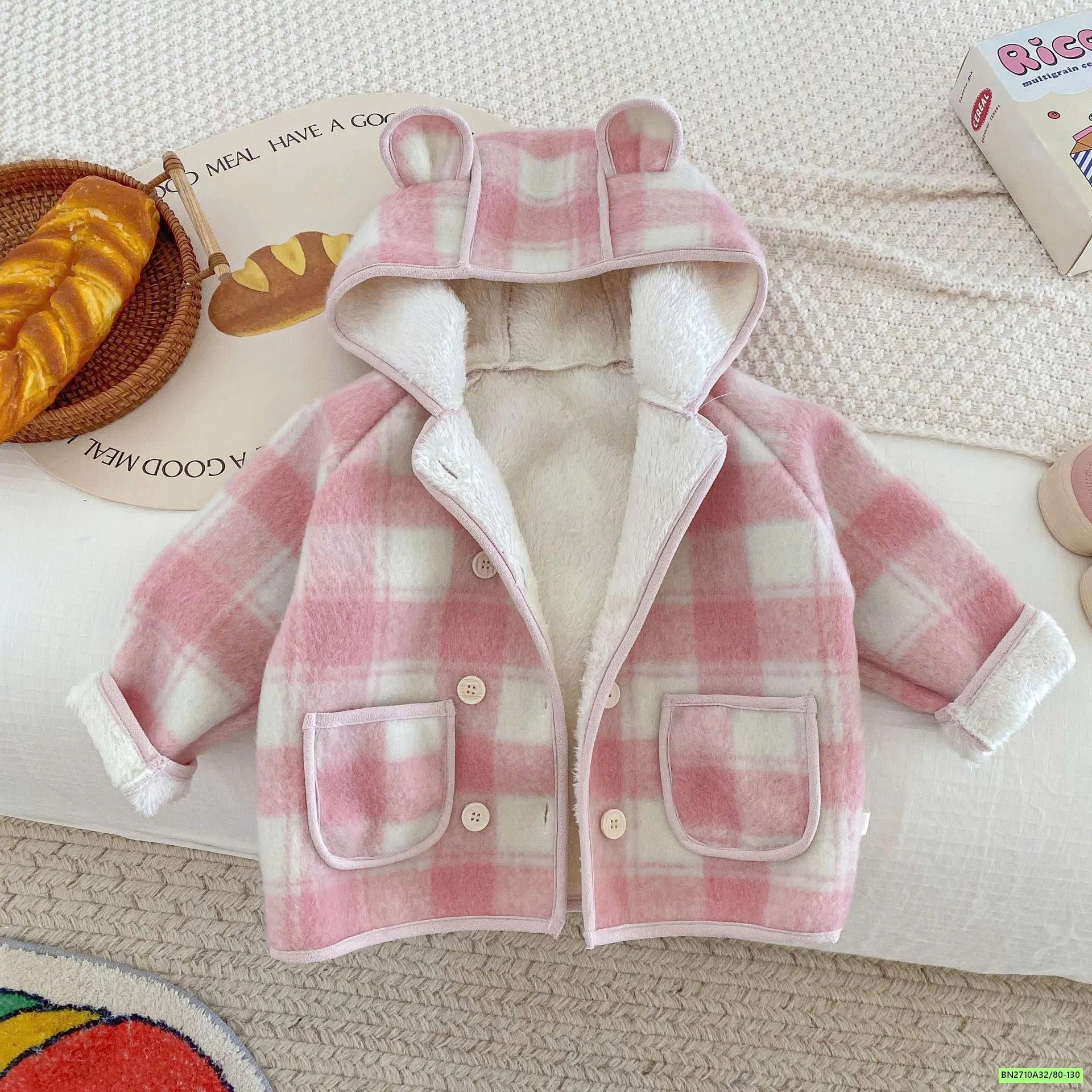 KHOÁC CARO HỒNG LÓT LÔNG