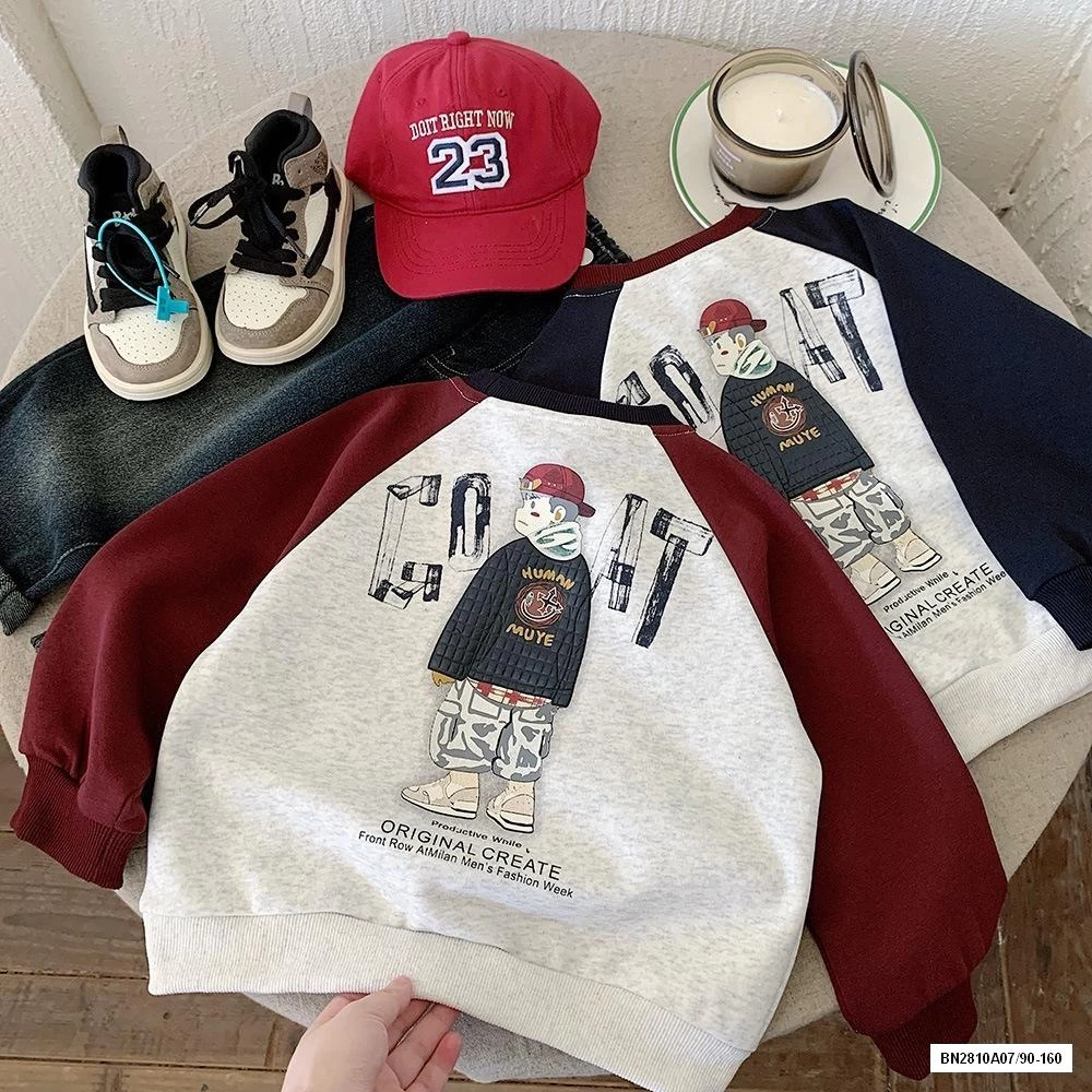 ÁO NỈ PHỐI MÀU TAY IN LƯNG