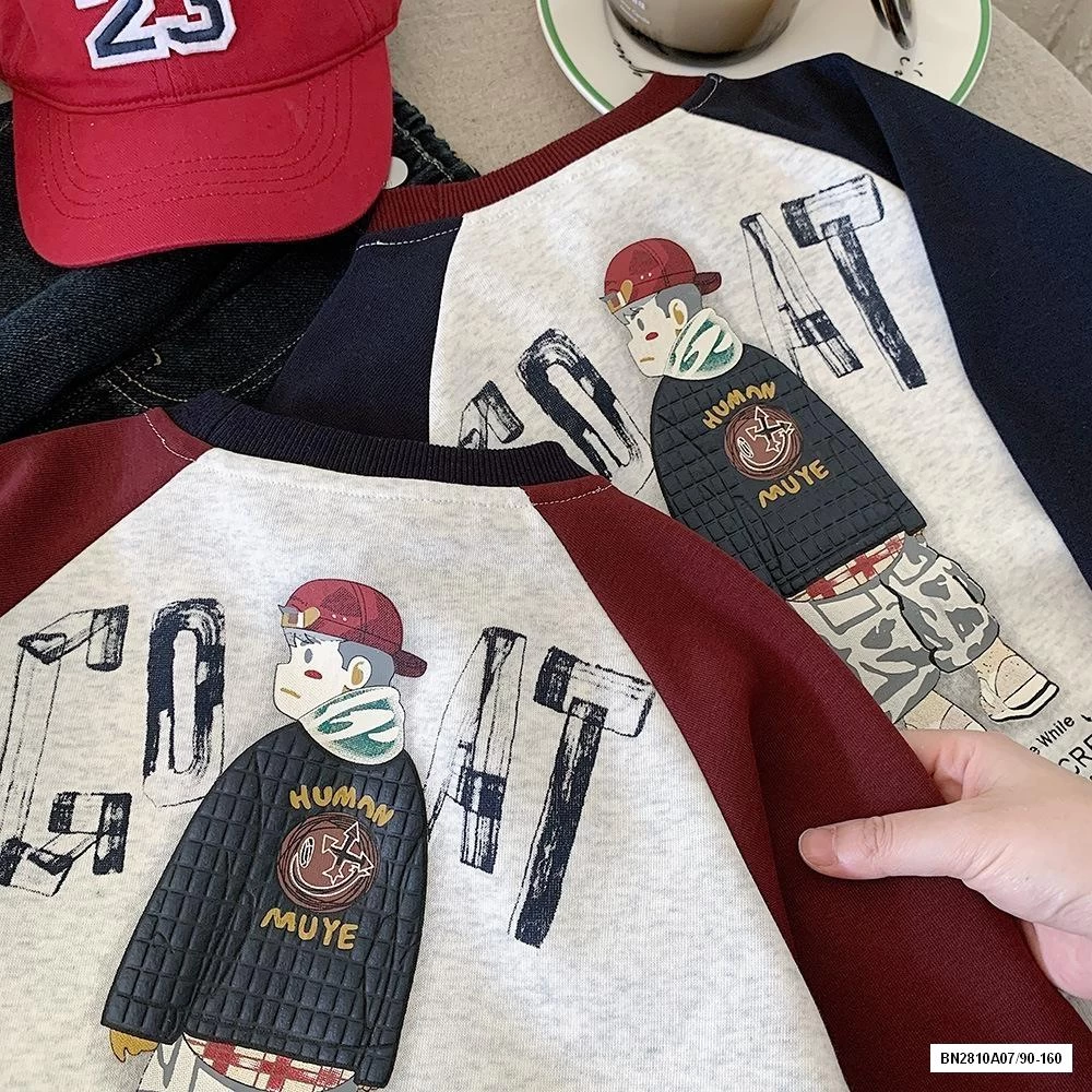 ÁO NỈ PHỐI MÀU TAY IN LƯNG