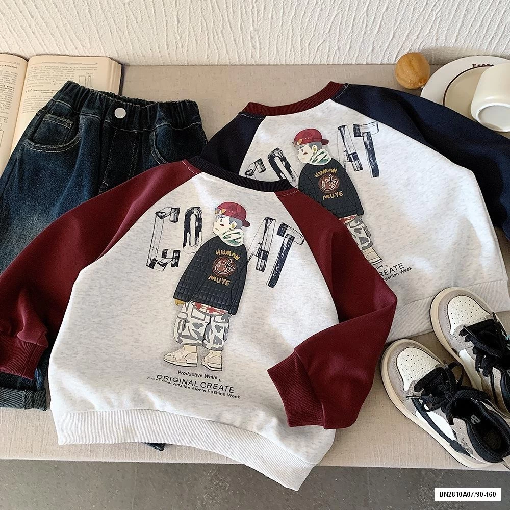 ÁO NỈ PHỐI MÀU TAY IN LƯNG