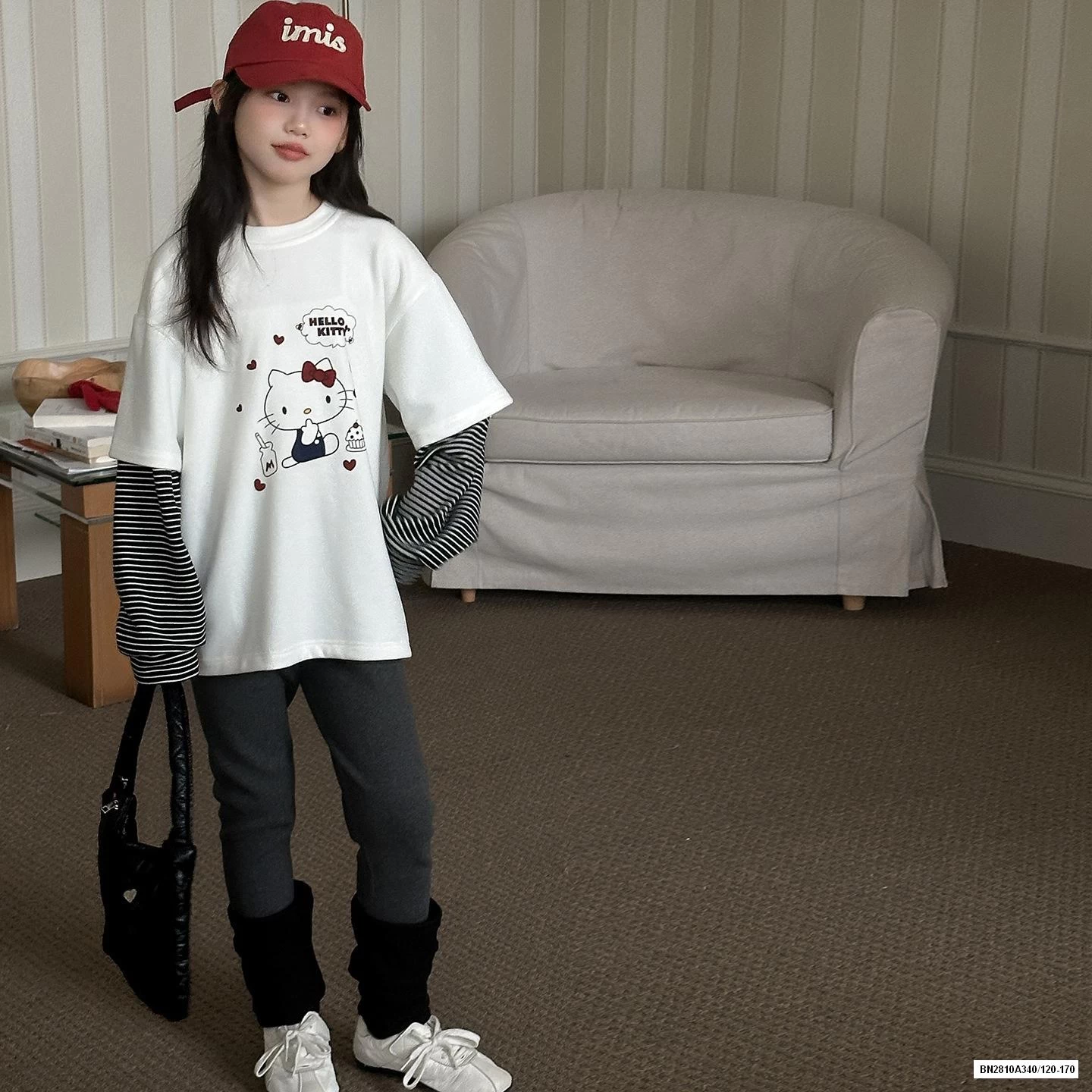 ÁO NỈ KITTY GIẢ 2 LỚP TAY KẺ