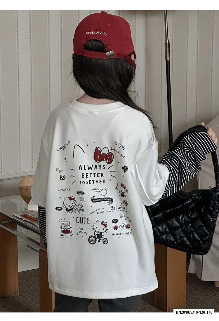 ÁO NỈ KITTY GIẢ 2 LỚP TAY KẺ