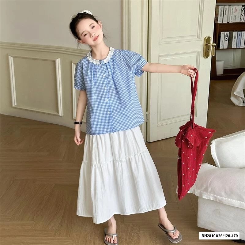 SƠ MI CARO TAY BỒNG MIX CV DÁNG DÀI