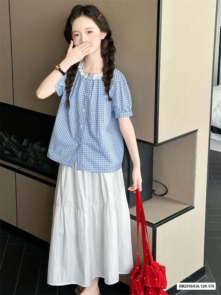 SƠ MI CARO TAY BỒNG MIX CV DÁNG DÀI