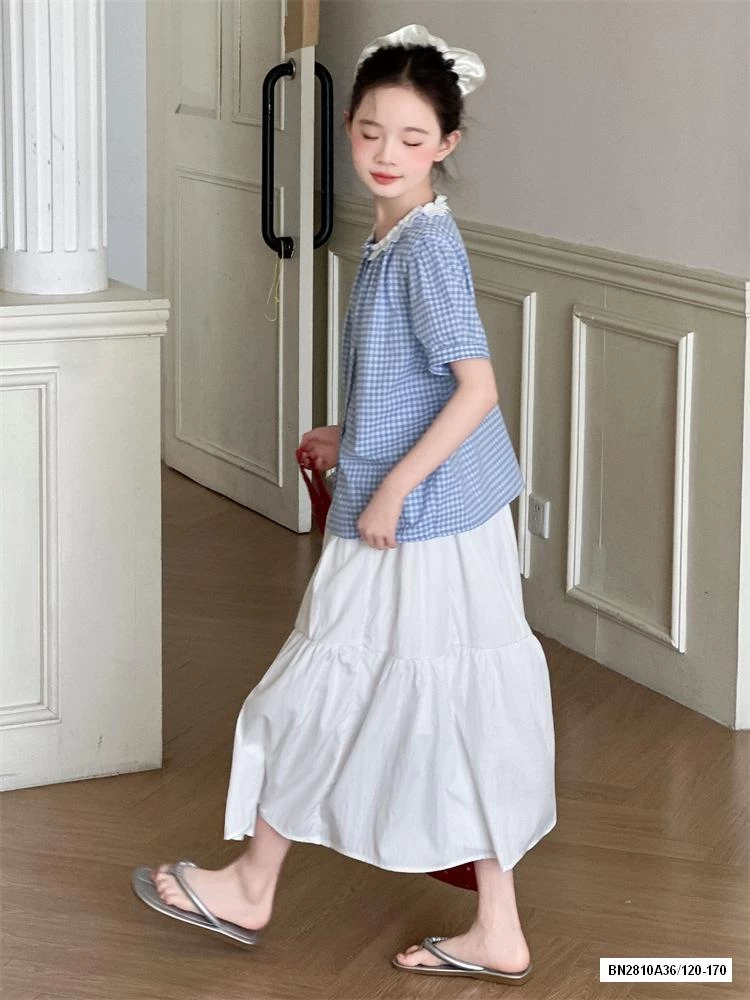 SƠ MI CARO TAY BỒNG MIX CV DÁNG DÀI