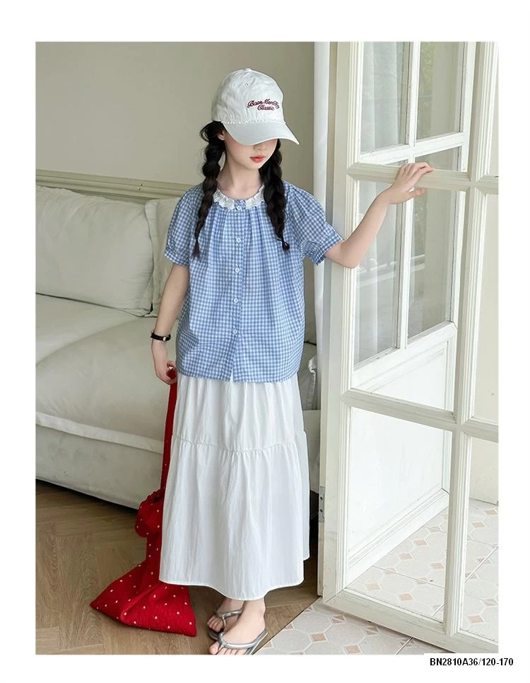 SƠ MI CARO TAY BỒNG MIX CV DÁNG DÀI