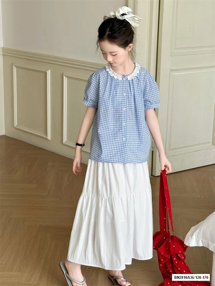 SƠ MI CARO TAY BỒNG MIX CV DÁNG DÀI