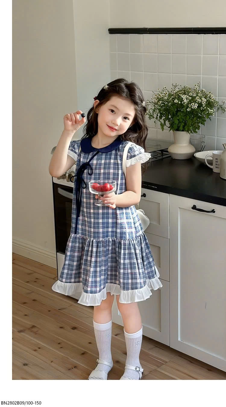 VÁY CARO XANH BÉ GÁI