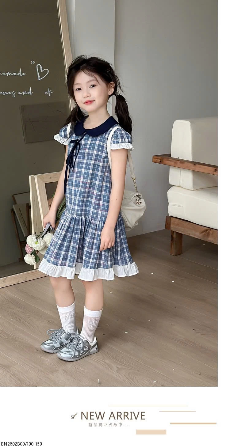 VÁY CARO XANH BÉ GÁI