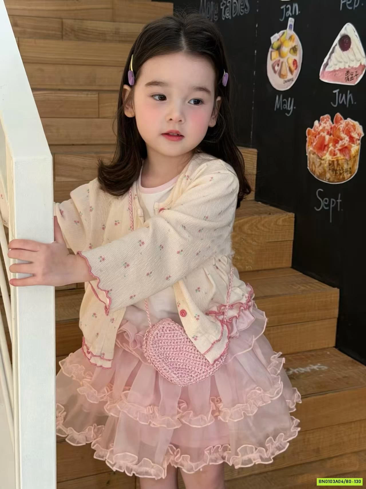 ĐẦM VOAN HỒNG MIX CARDIGAN HOA