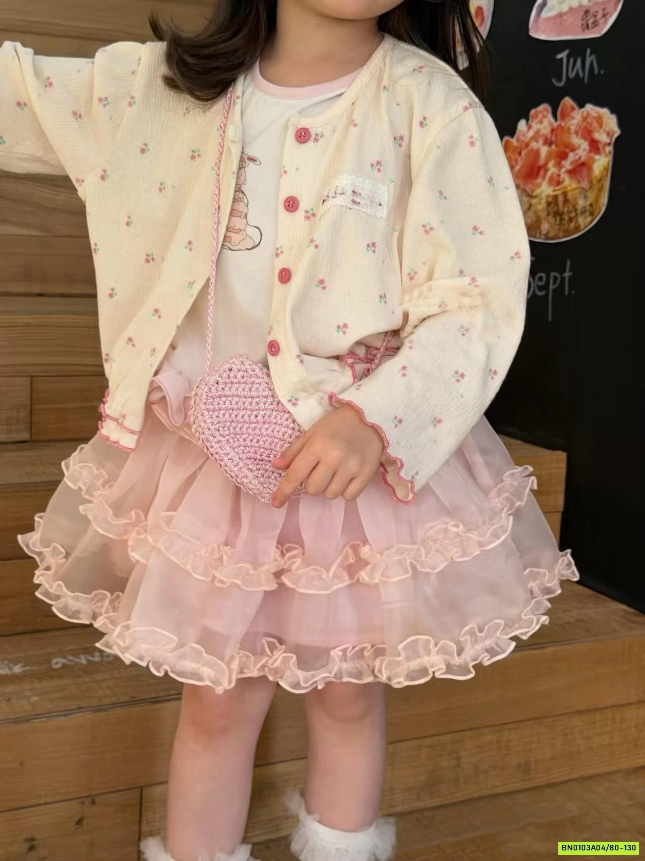 ĐẦM VOAN HỒNG MIX CARDIGAN HOA