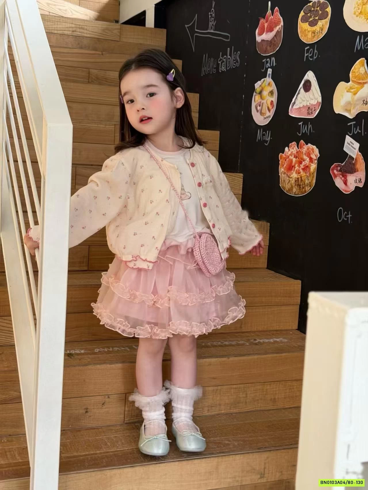 ĐẦM VOAN HỒNG MIX CARDIGAN HOA