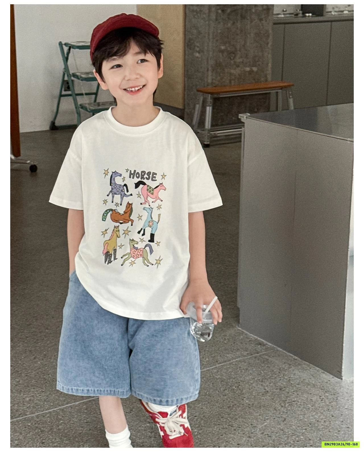 ÁO THUN IN NGỰA MIX JEANS LỠ AOAOKIDS