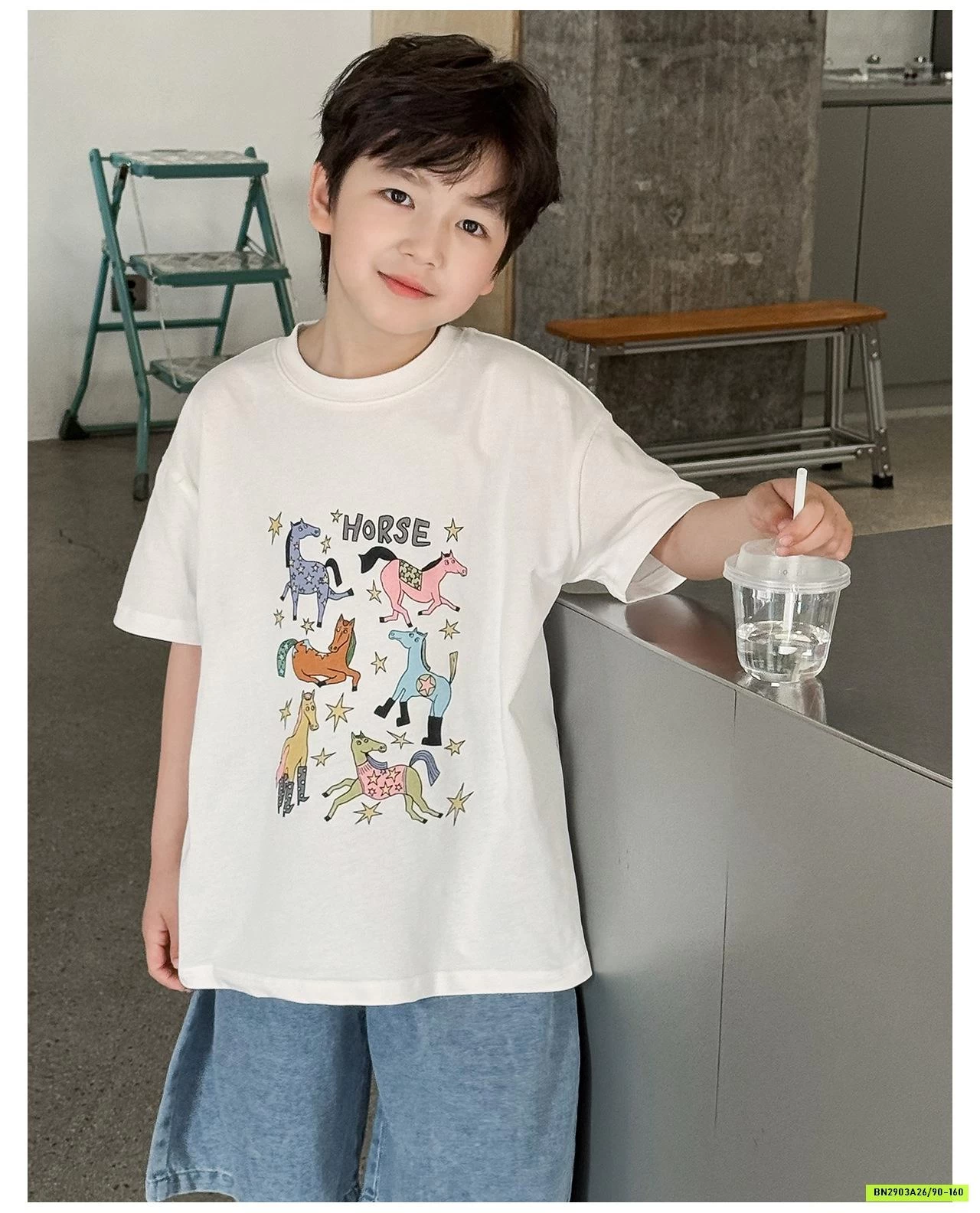 ÁO THUN IN NGỰA MIX JEANS LỠ AOAOKIDS