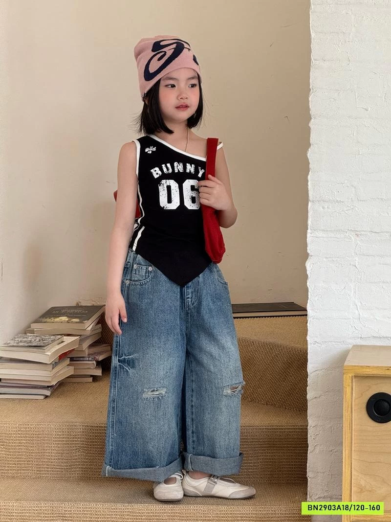 ÁO 2 DÂY LỆCH VAI MIX JEANS BAGGY