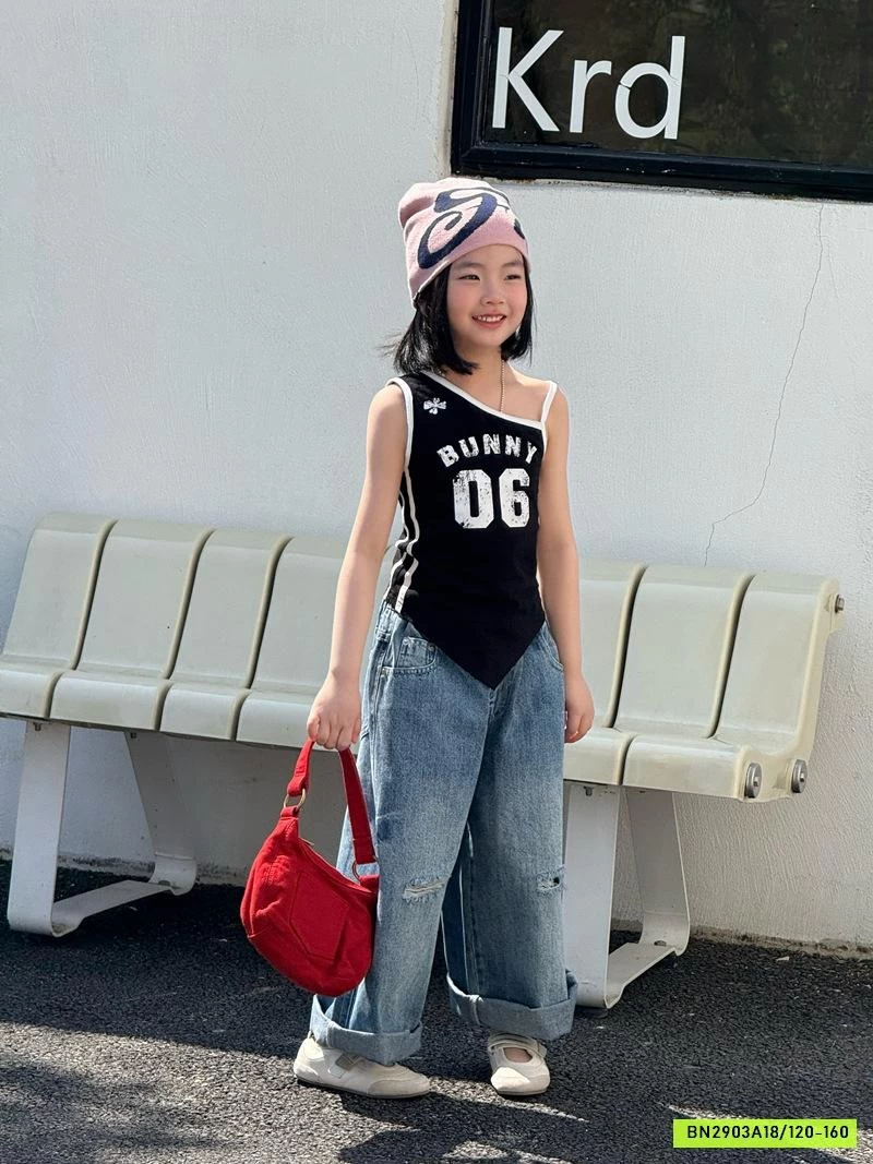 ÁO 2 DÂY LỆCH VAI MIX JEANS BAGGY