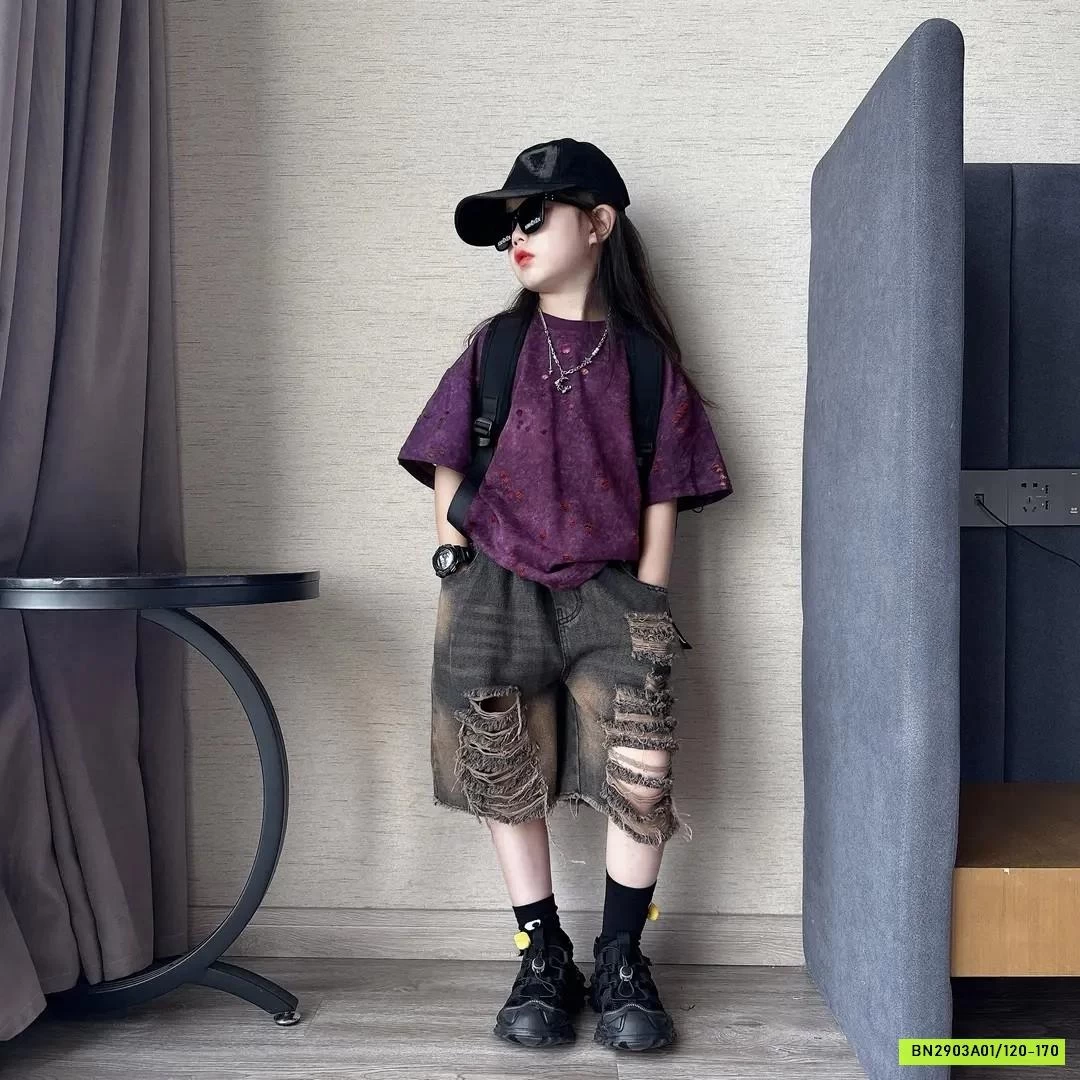 SÉT ÁO THUN MIX SHORT JEANS RÁCH CÁ TÍNH