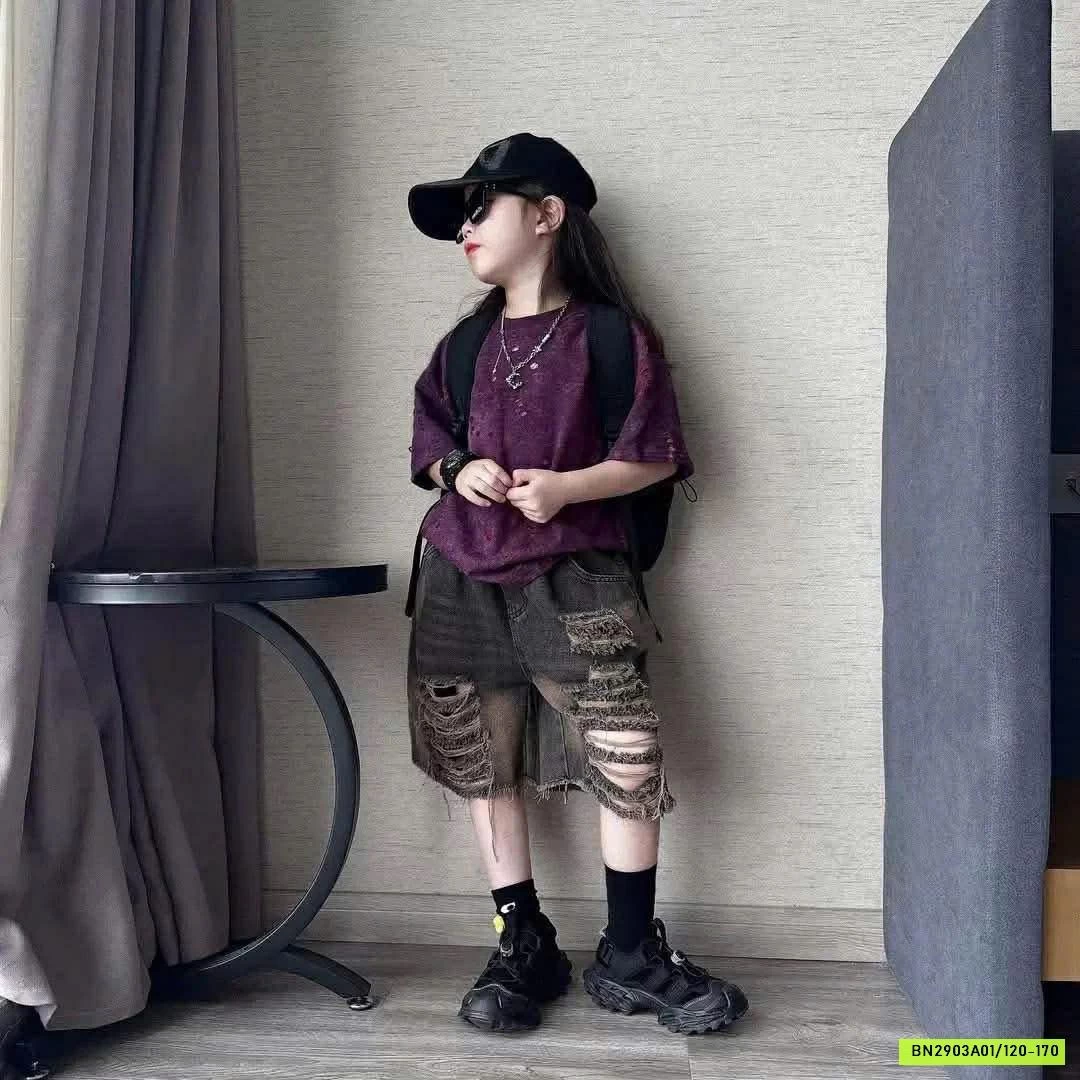 SÉT ÁO THUN MIX SHORT JEANS RÁCH CÁ TÍNH