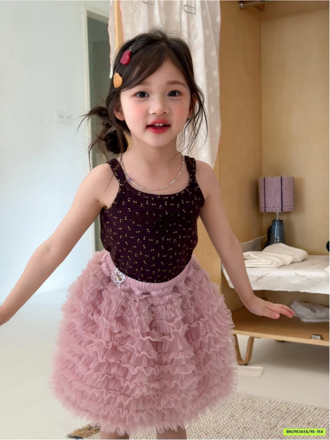 ÁO 2 DÂY NÂU MIX CV TUTU HỒNG JUSI.KDS