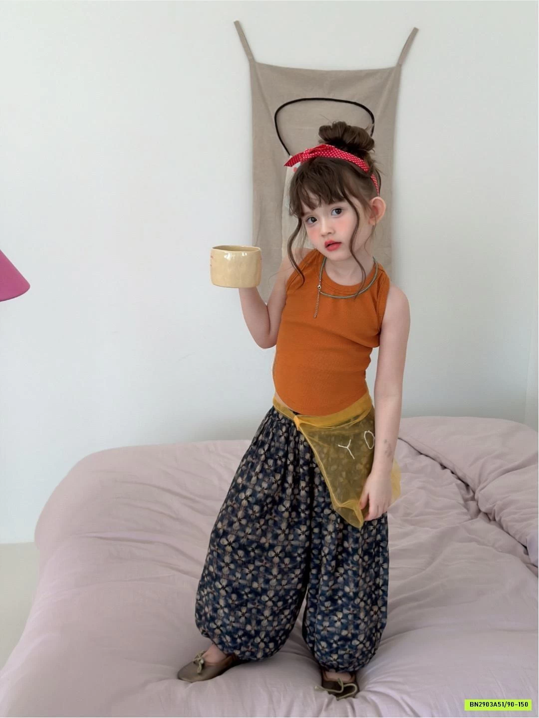 ÁO 3 LỖ CAM MIX QUẦN BOM HOA