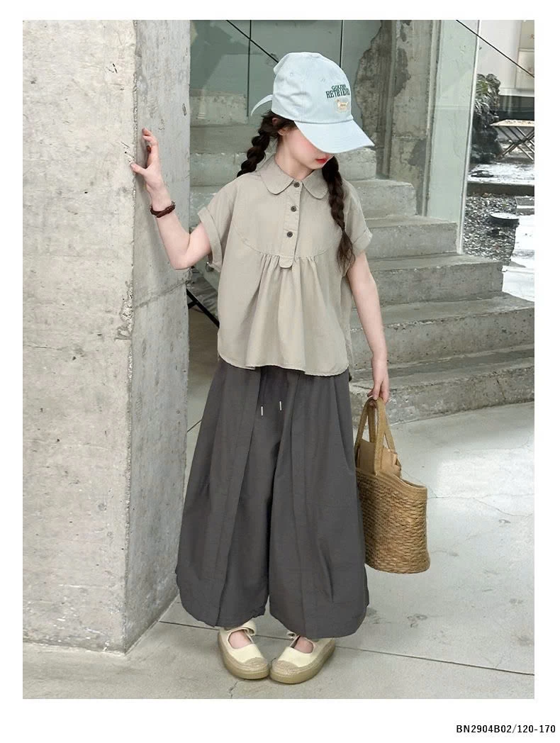 SÉT SƠ MI NÂU MIX QUẦN ỐNG RÔNG