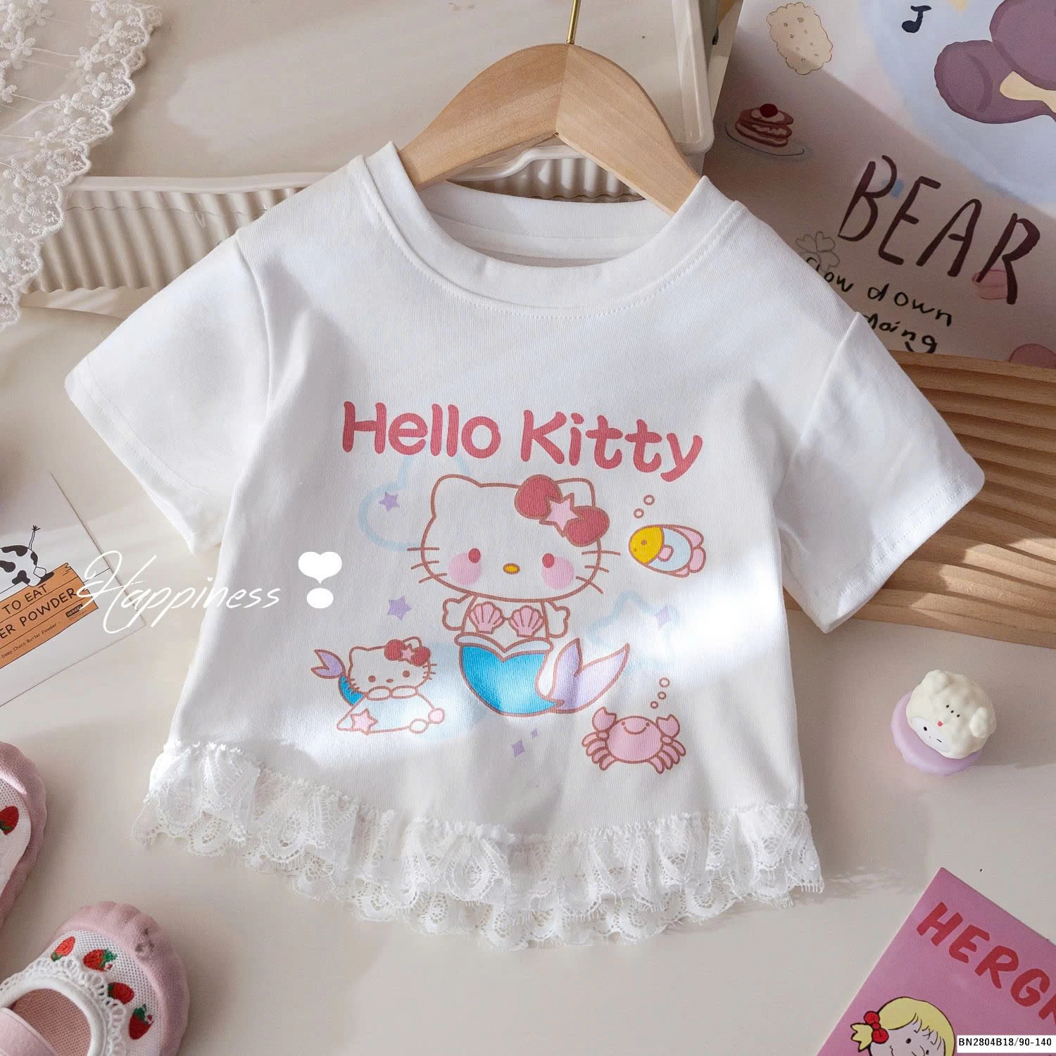 ÁO HELLO KITTY PHỐI REN CHO BÉ GÁI
