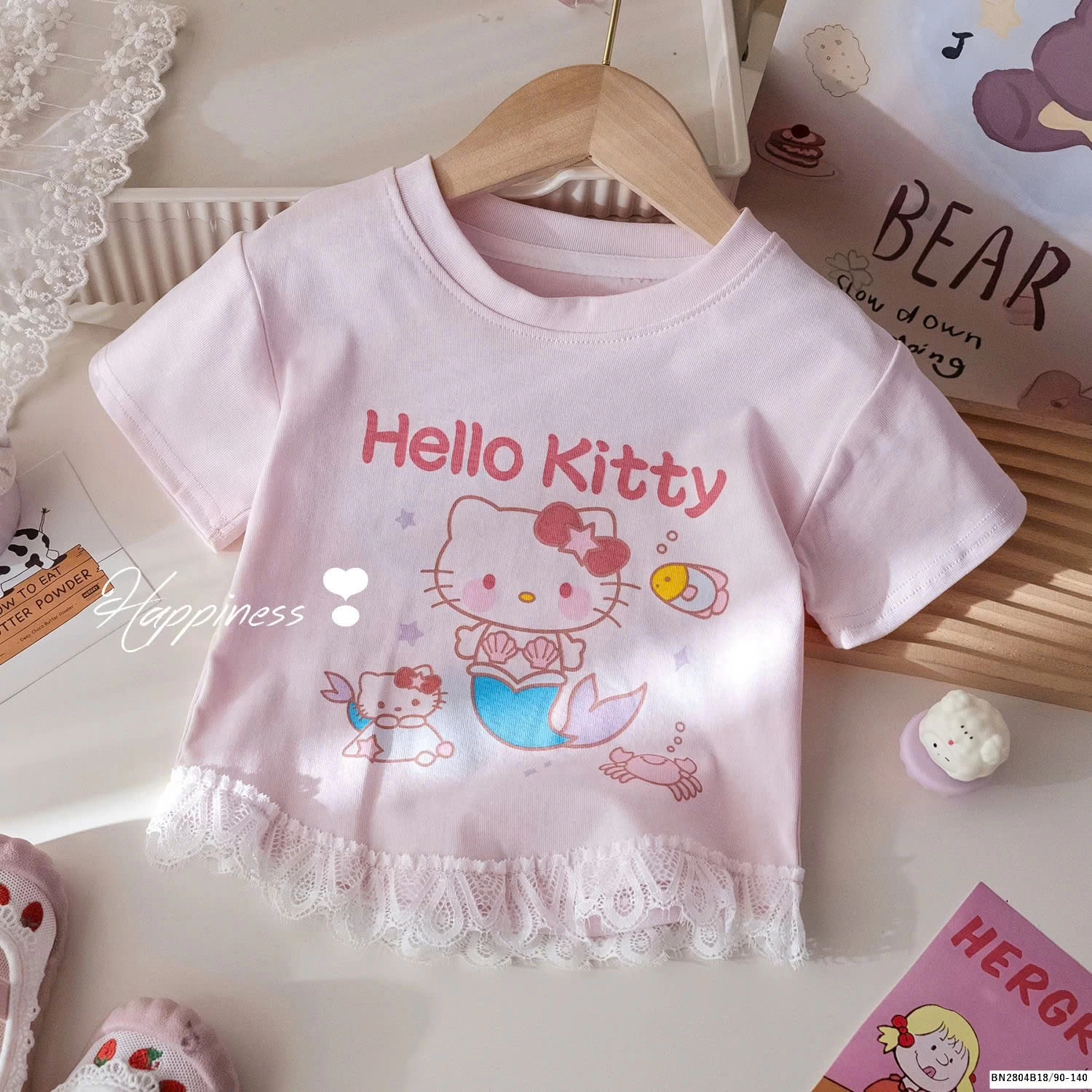 ÁO HELLO KITTY PHỐI REN CHO BÉ GÁI