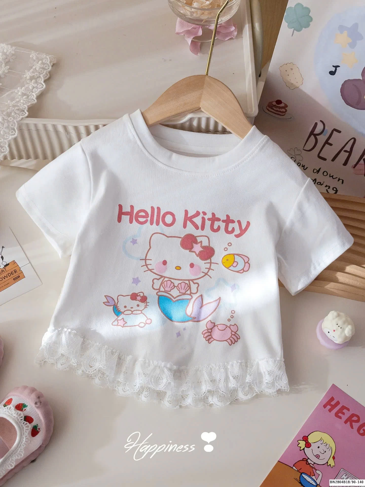 ÁO HELLO KITTY PHỐI REN CHO BÉ GÁI
