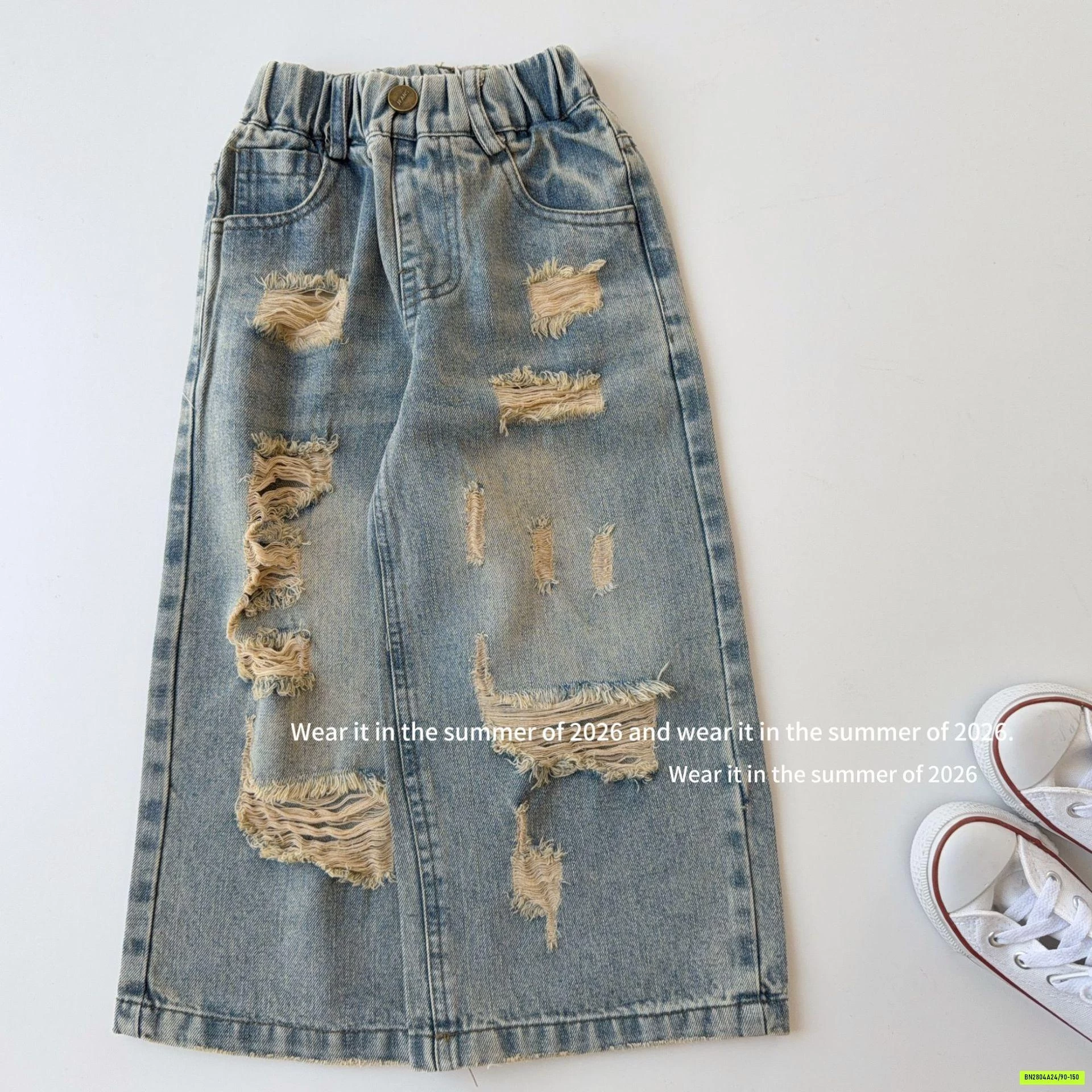 ÁO LỆCH VAI MIX JEANS SUÔNG RÁCH T&QKIDS