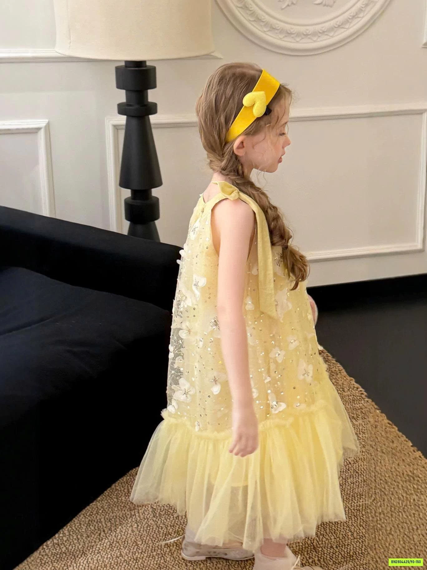 VÁY HOA 3D CỔ YÊM TONE VÀNG