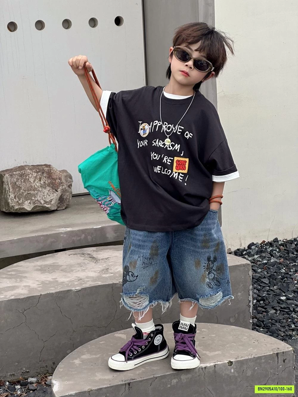 SHORT JEANS MICKEY RÁCH GẤU AFTE
