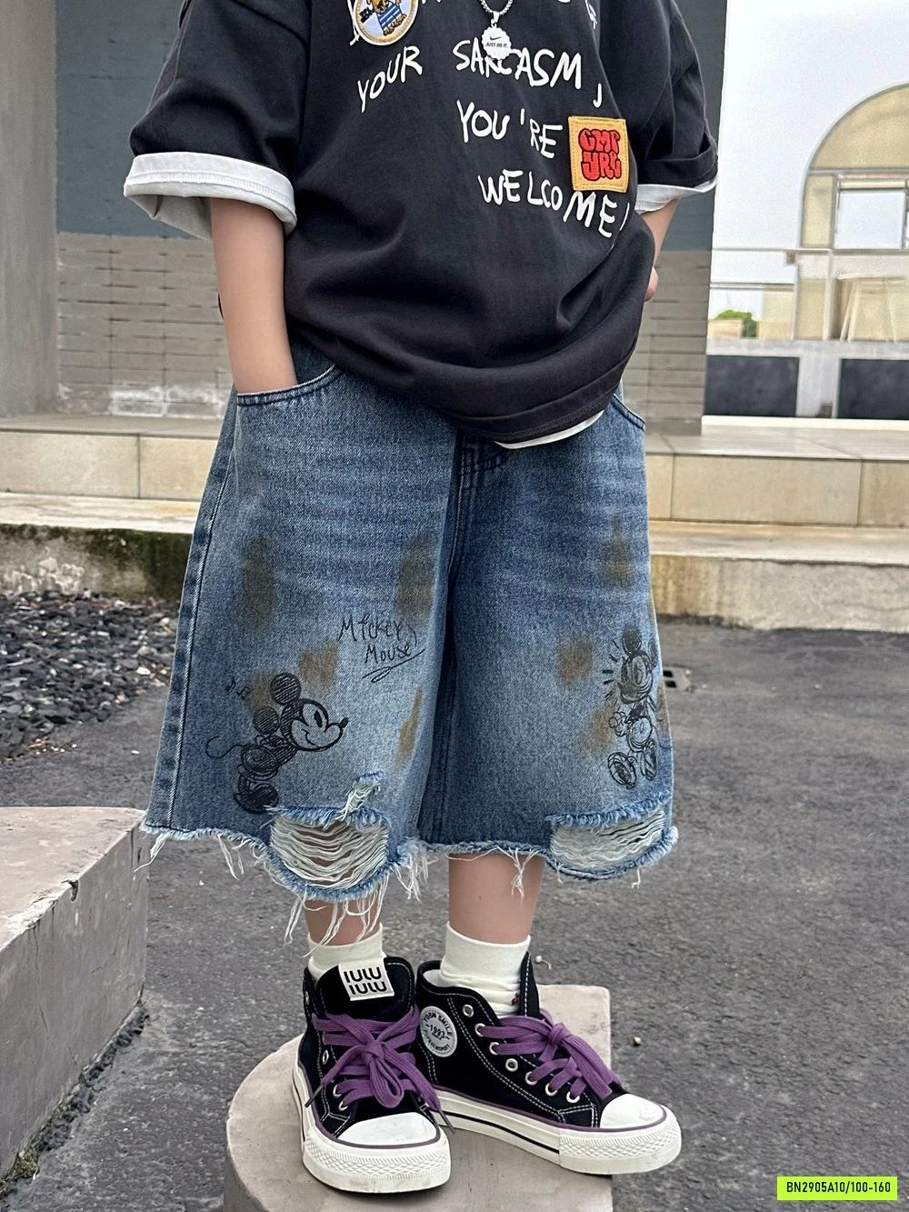 SHORT JEANS MICKEY RÁCH GẤU AFTE