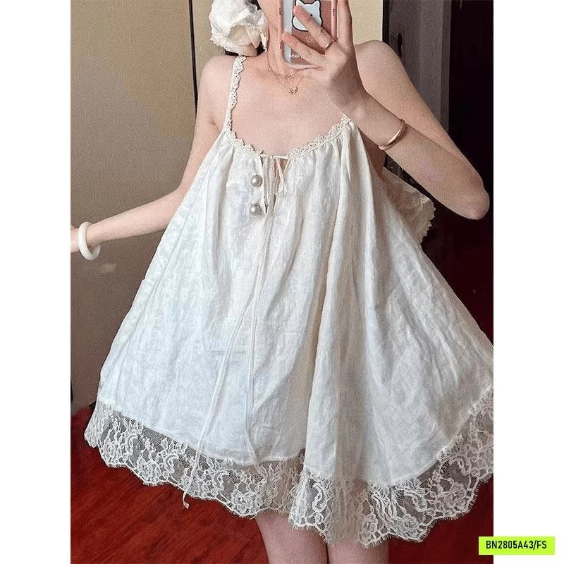 VÁY NGỦ 2 DÂY VIỀN REN KÈM BRA