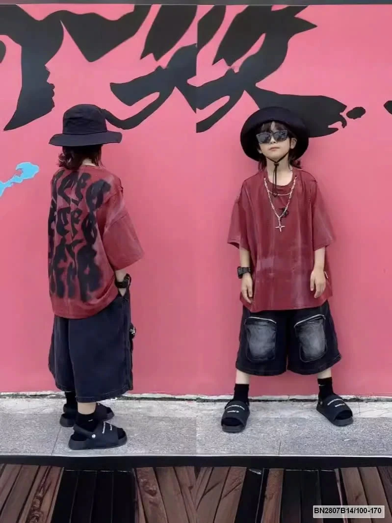 SÉT ÁO THUN ĐỎ CHỮ LƯNG MIX SHORRT ĐEN